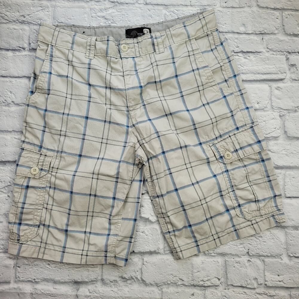OP Sidewalk Plaid Cream Blue Casual Shorts Coastal California Surf size 38